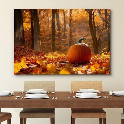 Autumn Fall Thanksgiving Pumpkin in Orange Forest Nature