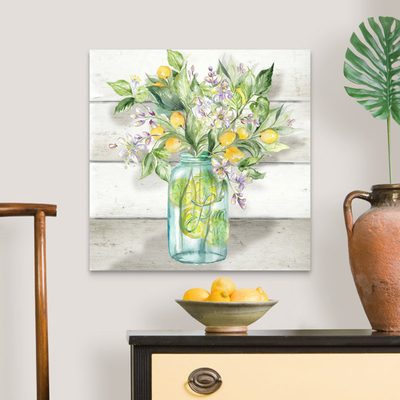 Watercolor Lemons in Mason Jar on Shiplap by Tre Sorelle