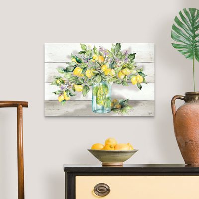 Watercolor Lemons in Mason Jar Landscape by Tre Sorelle