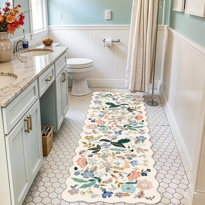 2'x6' Washable Floral Scalloped Runner Rug with Non-Slip Backing