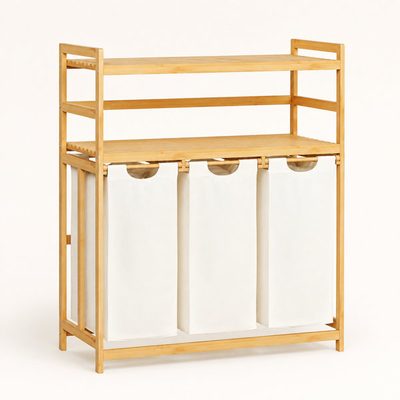 Bamboo Laundry Basket and Storage Rack with 3-Section Hamper