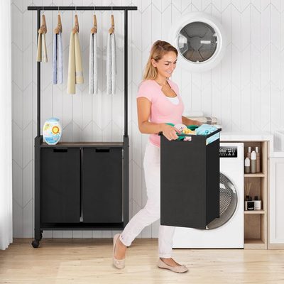 Rolling Laundry Sorter Cart with Hanging Rack