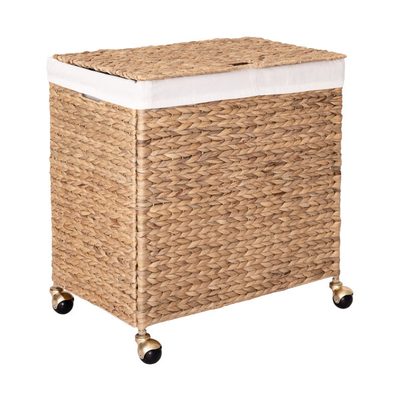 Handwoven Water Hyacinth Lidded Rolling Laundry Sorter