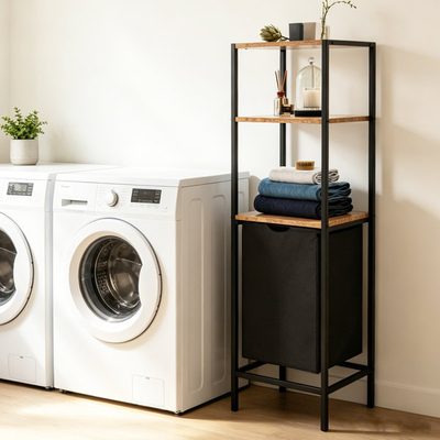 Rustic Freestanding Laundry Hamper with 3-Tier Shelves
