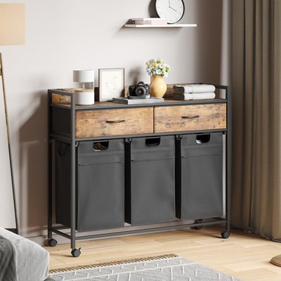 3-Section Laundry Hamper Basket with 2 Drawers
