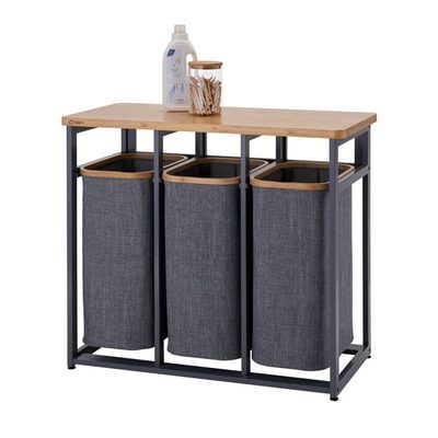 TRINITY Bamboo 3-Bag Laundry Sorter with Shelf
