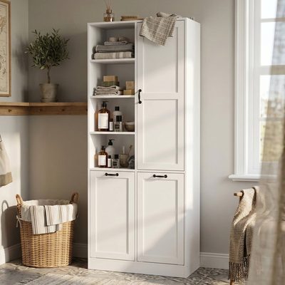 78.7" Tall Laundry Cabinet with 2 Tilt-Out Hampers and 7 Shelves