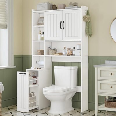 Over-the-Washer Storage Cabinet with Adjustable and Open Shelf