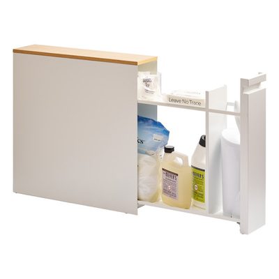 Yamazaki Home Tower Pull-Out Slim Storage Cabinet with Wood Top