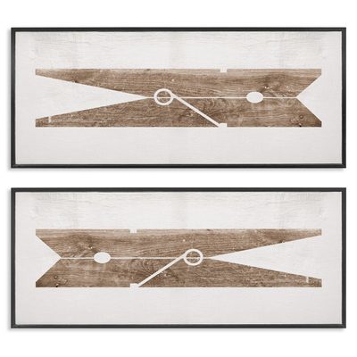 Minimal Laundry Clothespins 2-Piece Black Framed Giclee Set