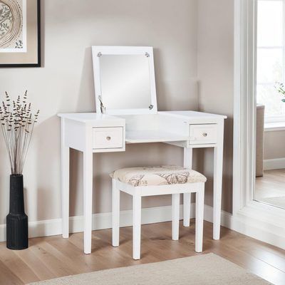Fidelmar 36" 2-Drawer Flip-Top Mirror Vanity with Stool