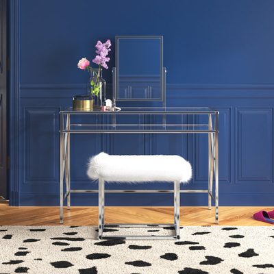 Kayli Glass and Metal Makeup Vanity Set with Stool