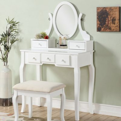 Ashley Wood Makeup Vanity Table and Stool Set