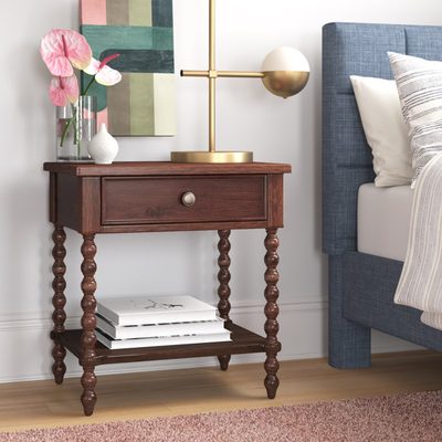 Beckett Turned Wood Spindle Nightstand with Drawer and Shelf