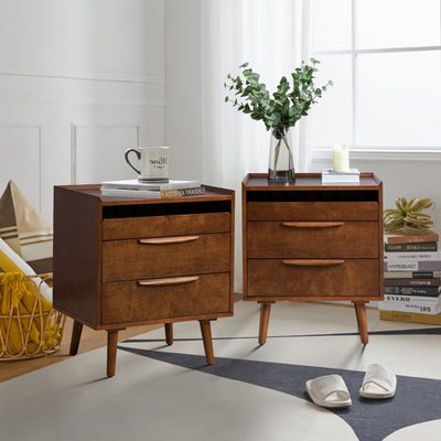 Sebrina Mid-Century Modern 24" 3-Drawer Nightstand with Charging Station