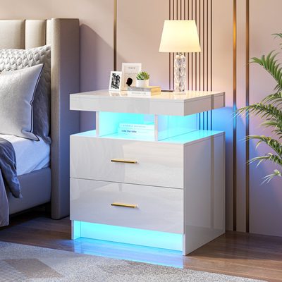 Ashten 19.69" 2-Drawer Nightstand with USB Port and LED Light