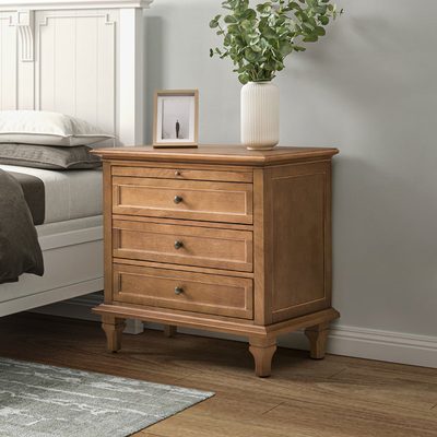Victoria 28.37" 3-Drawer Nightstand with Charging Station and Pull-Out Shelf