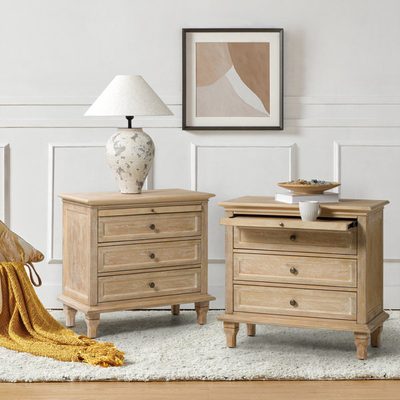 Victoria Traditional 28.37" 3-Drawer Nightstand with Charging Station