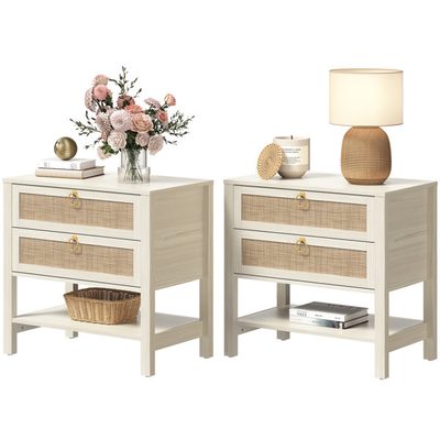 Pomodoro Rattan Nightstand with 2 Drawers and Open Shelf