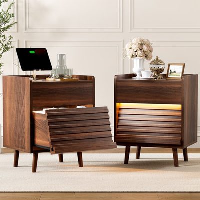 Allysyn 19.69" 2-Drawer Nightstand with LED Lights and Power Outlets