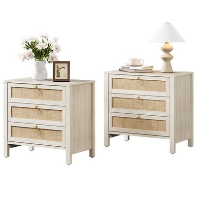 Pomodoro Boho-Inspired Rattan Nightstand with 3 Drawers