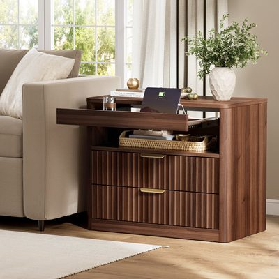 27" Nightstand with Charging Station, 2 Drawers and Pull-Out Tray