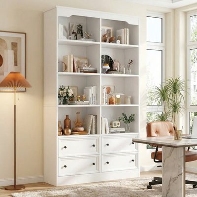 Kirklyn 6-Tier Standard Bookcase with 4 Drawers