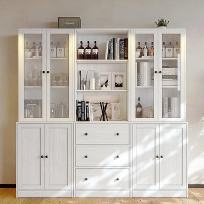 Reshod 71" x 70.9" Glass Library Bookcase