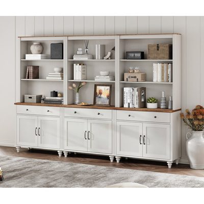 72" x 101.6" 3-Tier Bookcase Set of 3 with Doors and Drawer