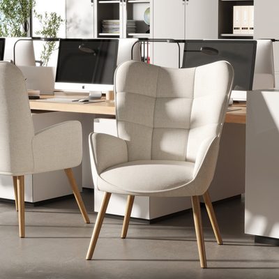 Modern Wingback Office Chair with Upholstered Seat and Wooden Legs