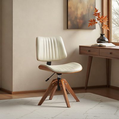 Oswina Faux Leather Upholstered Swivel Office Chair with Wood Frame