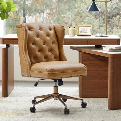 Hoai Hazel Traditional Faux Leather Tufted Wingback Office Chair