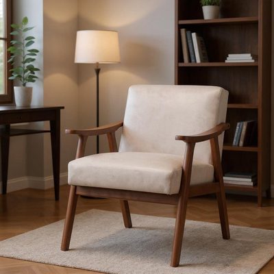 Mid-Century Upholstered Office Guest Chair with Solid Wood Frame