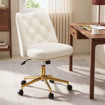 Modern Tufted Home Office Chair with Gold Base