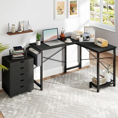 Office Set: L-Shaped Desk and 5-Drawer Mobile File Cabinet