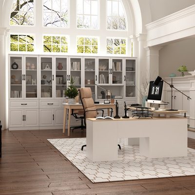 Office and Study Combination Set with Computer Desk and Writing Desk