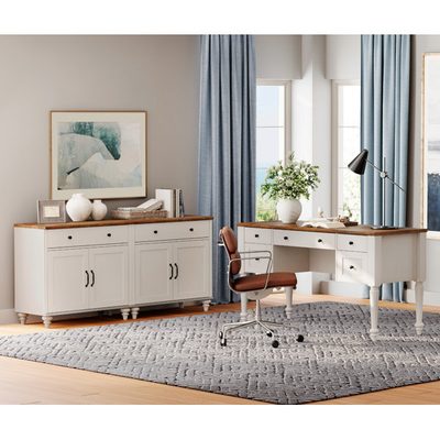 2-Piece Office Set, 56 Inch Executive Desk and Set of 2 Cabinets, White