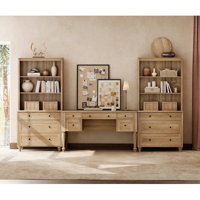 2-Piece Office Set, 56 Inch Executive Desk and 2 Bookcases with Drawers