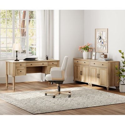 2-Piece Office Set, 56 Inch Executive Desk and Set of 2 Cabinets, Oak
