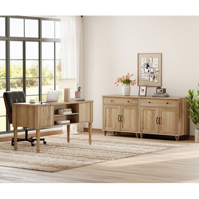 2-Piece Office Set, 56 Inch Executive Desk and Set of 2 Cabinets