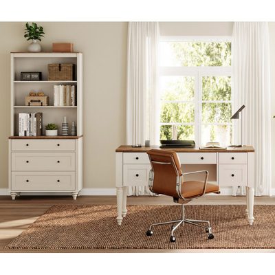 2-Piece Office Set: 56" Executive Desk and Bookcase with Drawers