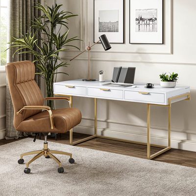 Leipzig Modern 2-Piece Desk and Leather Tufted Executive Chair Set