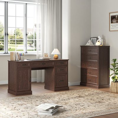 Hailiey Farmhouse 2-Piece Office Set, Textured Writing Desk with File Cabinet