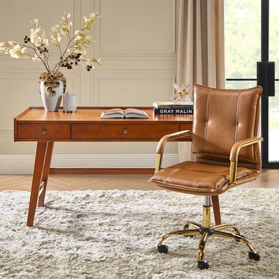 Lundgren Mid-Century Modern 2-Piece Office Set with Faux Leather Chair