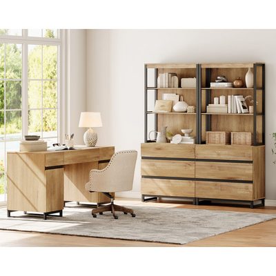 Aadam Home Office Set: 59 Inch Executive Desk with Charging Station