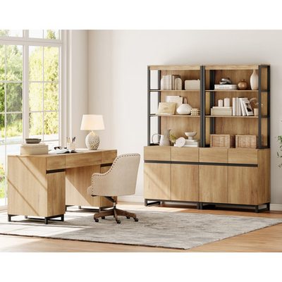 Aadam Home Office Set: 59 Inch Modern Executive Desk with Charging Station