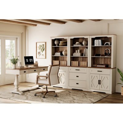Modern Farmhouse Home Office Set: 60 Inch Vintage Desk with Power Outlets