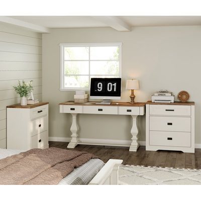 Farmhouse Office Desk Complete Set with Dual Drawer Cabinets