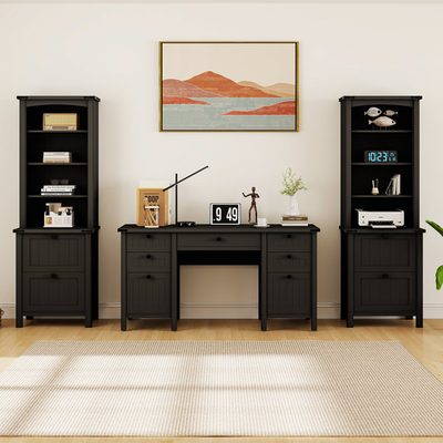 3-Piece Office Set, Computer Desk with 2 Bookcases