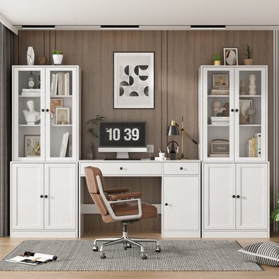 2-Piece Office Set, 47 Inch Writing Desk and Set of 2 Bookcases